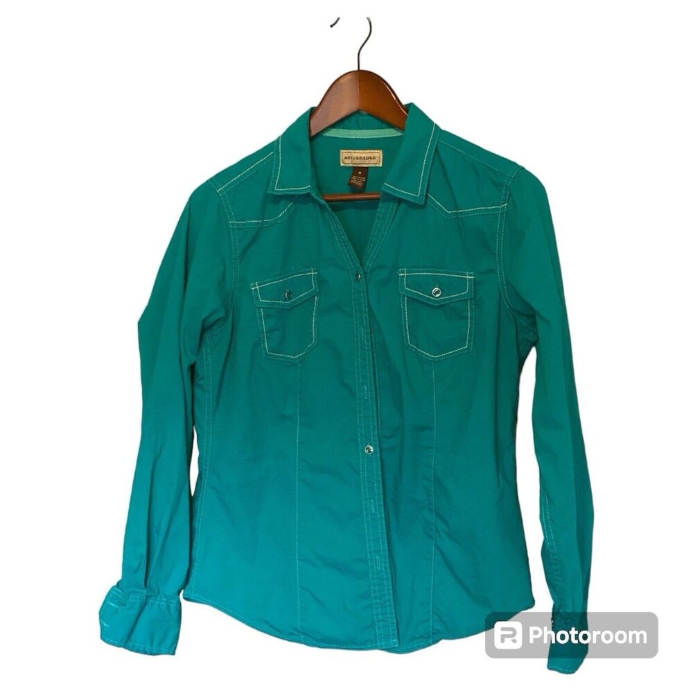 Bit & Bridal Women's Button Down Shirt size M Turquoise Blue Western Juniors